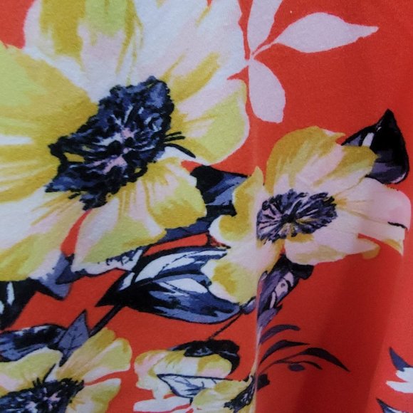 New SZ XS dress IZ Byer Orange Floral Double Strapped Sundress Red stretch Midi - Picture 6 of 7